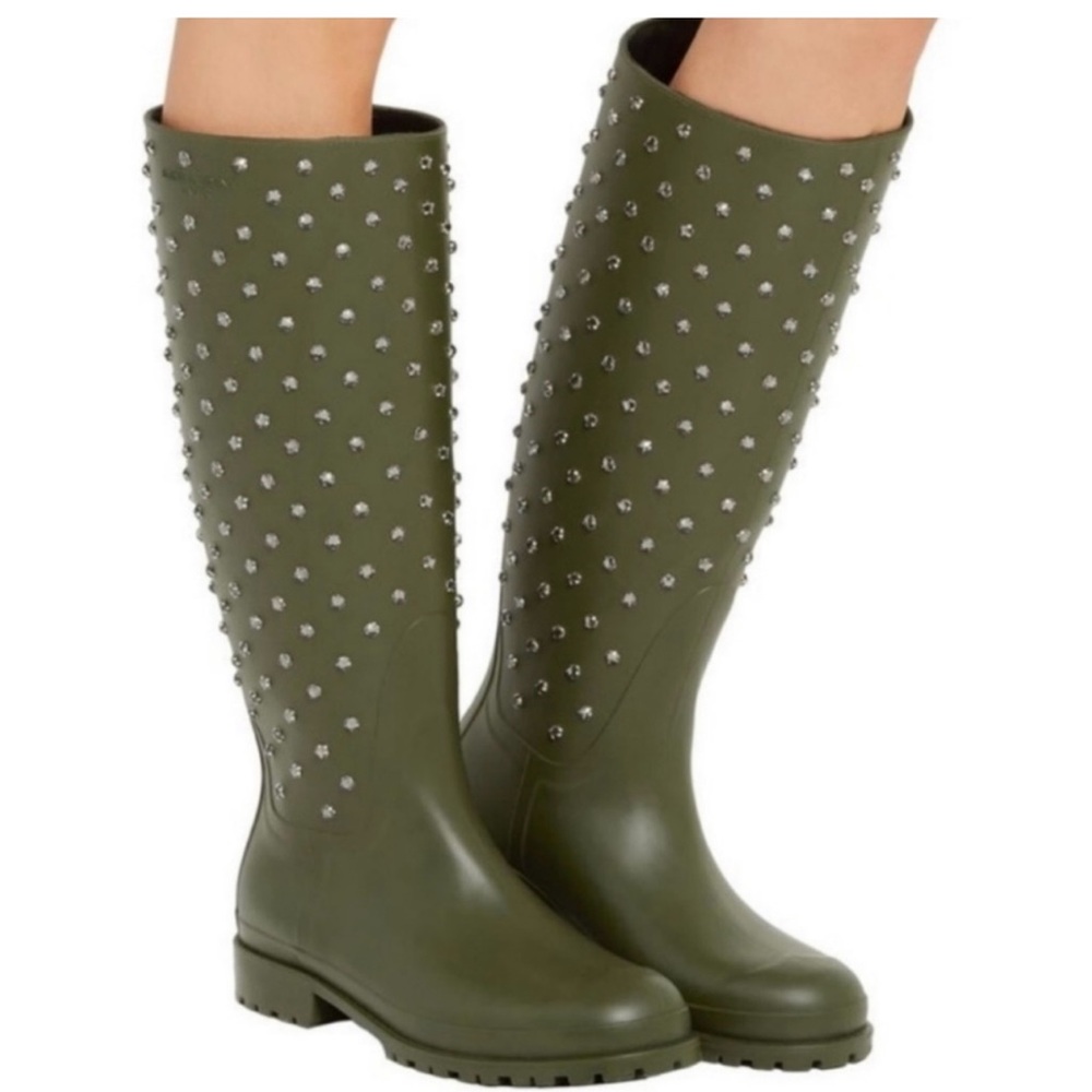 Saint Laurent Green Crystal Studded Rubber Rain Boots never worn